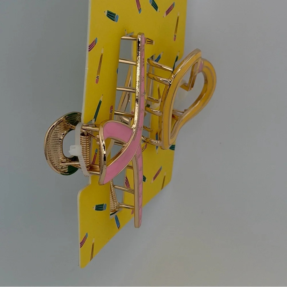 Piper K Back to School Ruler Pencil Claw Clip Gold Tone - Set of 2
